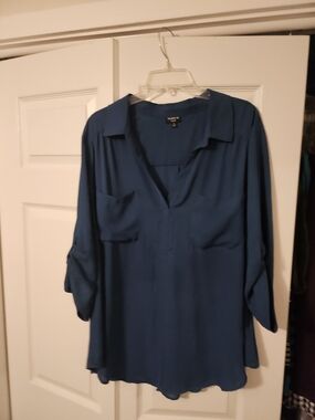 torrid Deep Blue V-Neck Pocket Blouse
